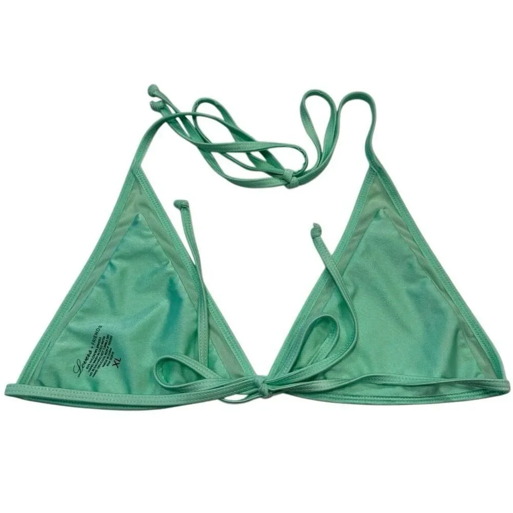 Lovers + Friends Unpadded Halter Mesh Trim Triangle Bikini Top Green Size XL - Picture 2 of 3